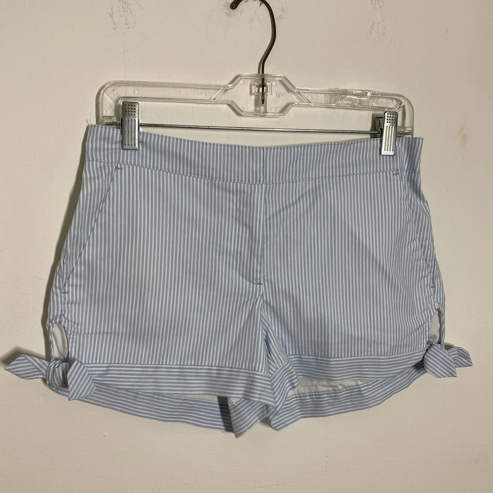 NWT Loft Outlet Size 00 Blue White Striped 4" Inseam Shorts Tie Detail Elastic